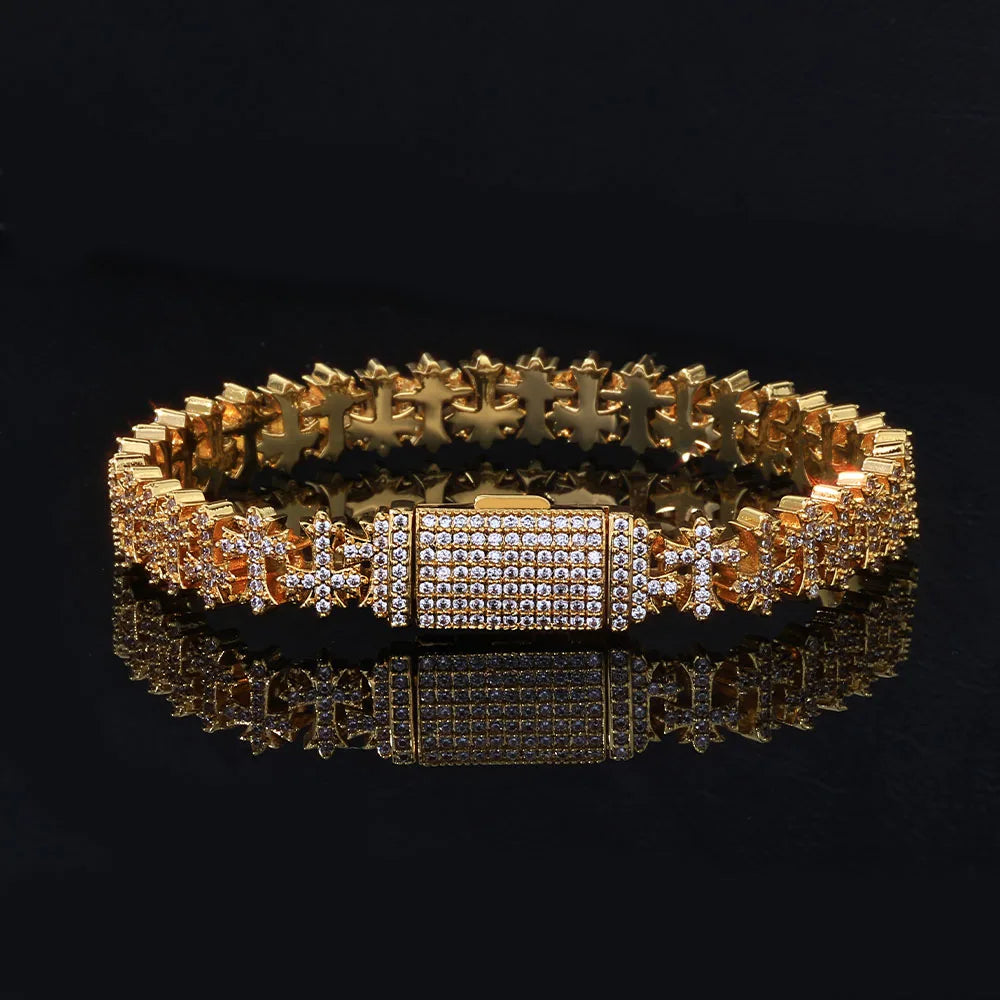 Iced Out Cross Bracelet Stainless Steel 8MM