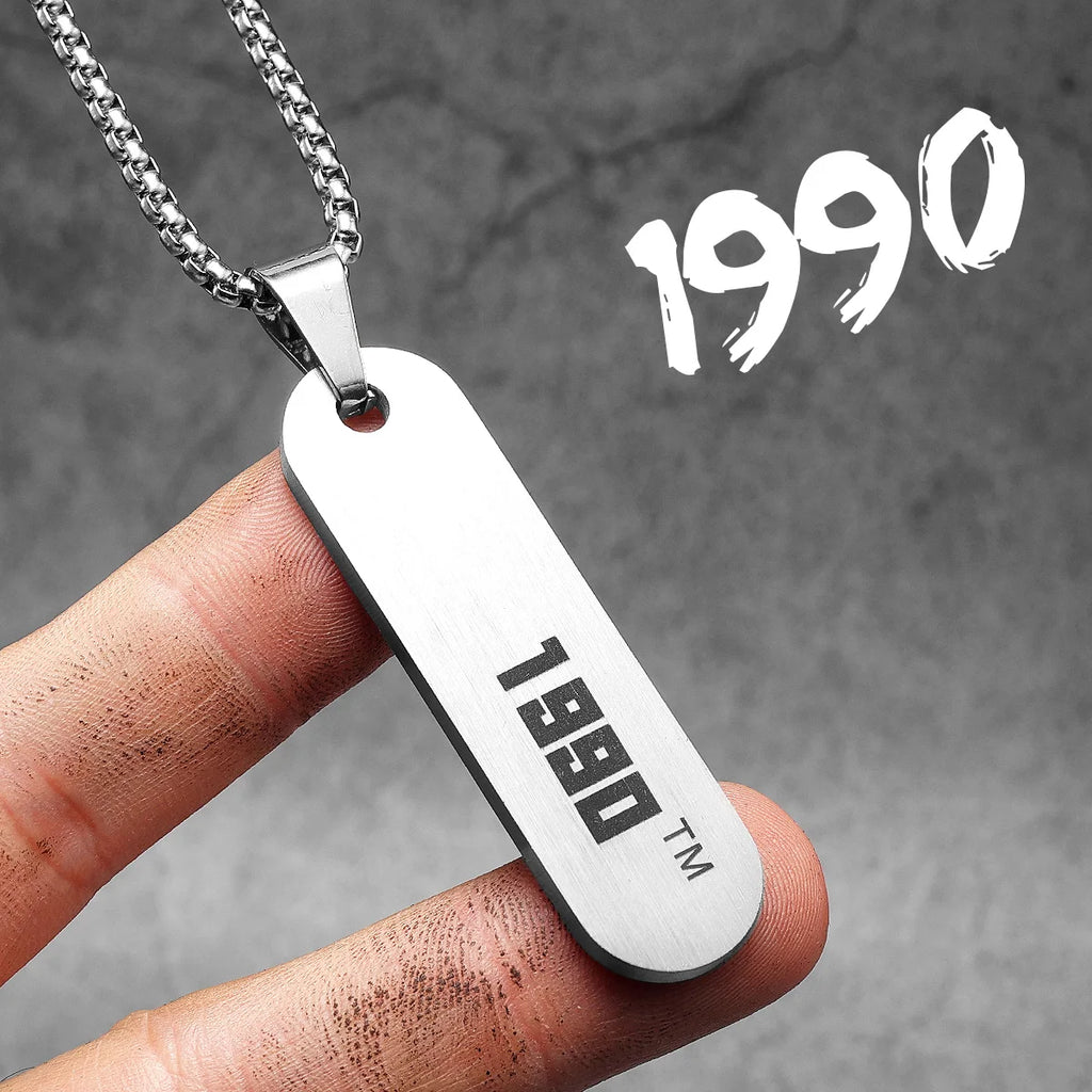 Year of Birth Tags Men Necklace With Pendant Stainless Steel Jewelry for Fashion Women Punk HipHop Accessories Gifts