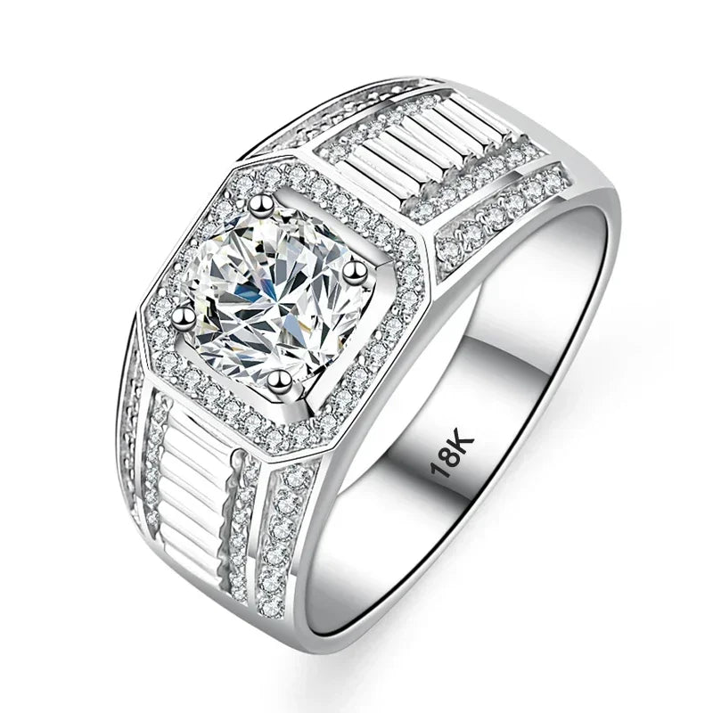 Platinum PT950 Men's Luxury Eternal 18K White Gold Rings With Credentials 1 Carat VVS D Color Diamond Moissanite