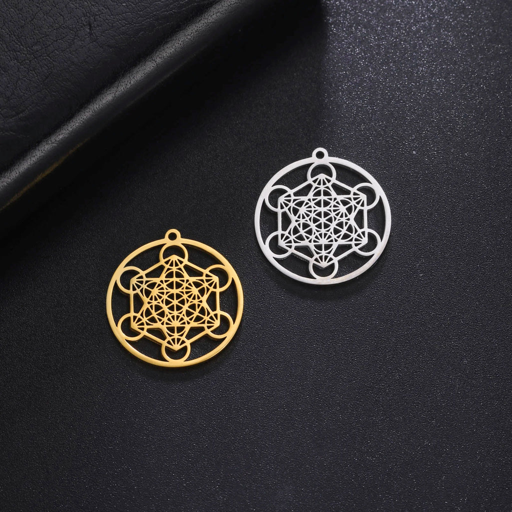 LIKGREAT Archangel Metatron Cube Pendant for Necklace Jewelry Making Stainless Steel Charm DIY Amulet Kabbalistic Tree of Life