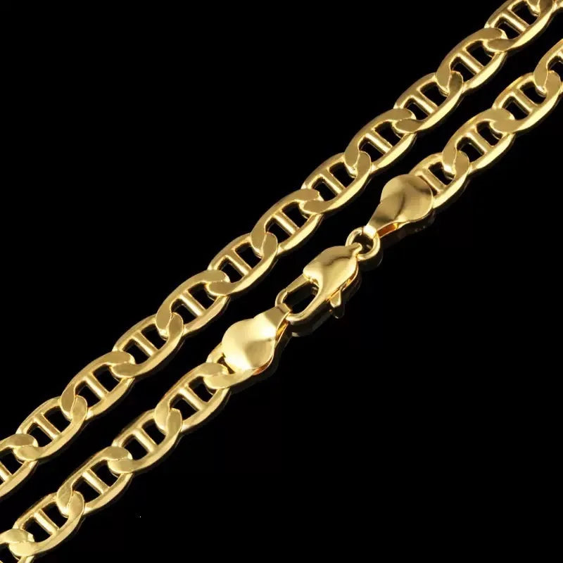 Gold-Tone Flat Link Chain Necklace for Men, 8mm