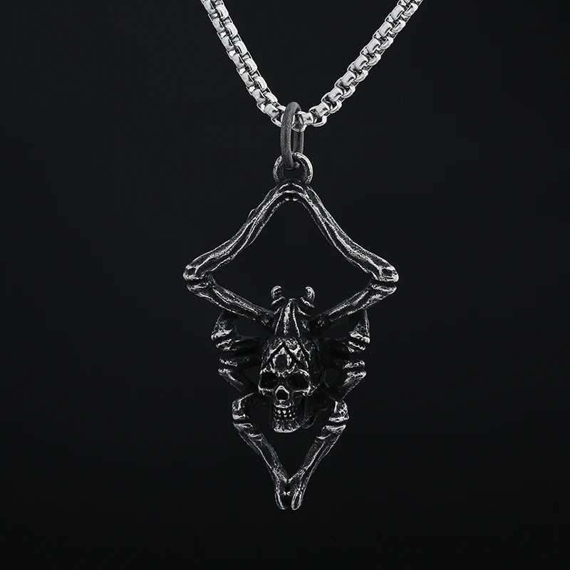Retro Animal 2024 New 316L Stainless Steel Spider And Skull Pendant Necklace For Men Fashion Casual Punk Jewelry