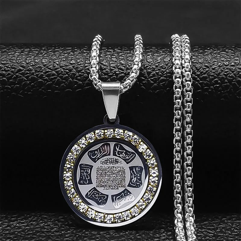 Muslim Islamic Religious Stainless Steel Crystal Necklace Women Islam Quran Allah Pendant Necklaces Arabic Jewelry