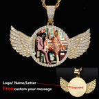 Angel Wing Photo Pendant Necklace Iced Out CZ