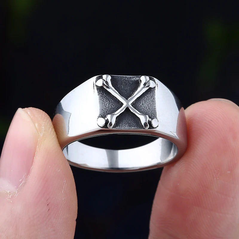 Fashion Punk Rock Stainless Steel Crossbone Ring Trend Hiphop Rock Roll Gothic Jewelry Unique Anillos Para Hombre