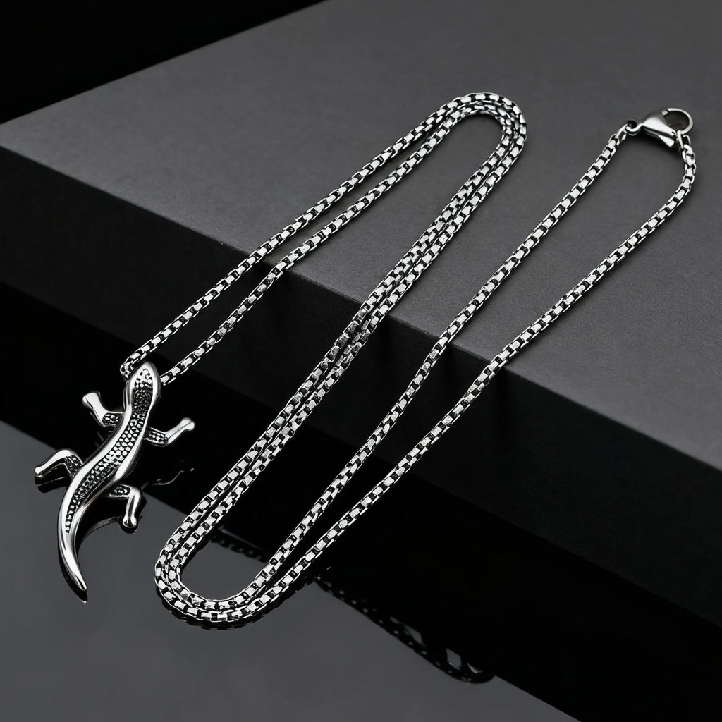 Unique Gecko Lizard Pendant Necklace for Men Male, Stainless Steel Hip Hop Animal Necklace, Fashion Jewelry Creativity Gift