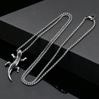 Unique Gecko Lizard Pendant Necklace for Men Male, Stainless Steel Hip Hop Animal Necklace, Fashion Jewelry Creativity Gift
