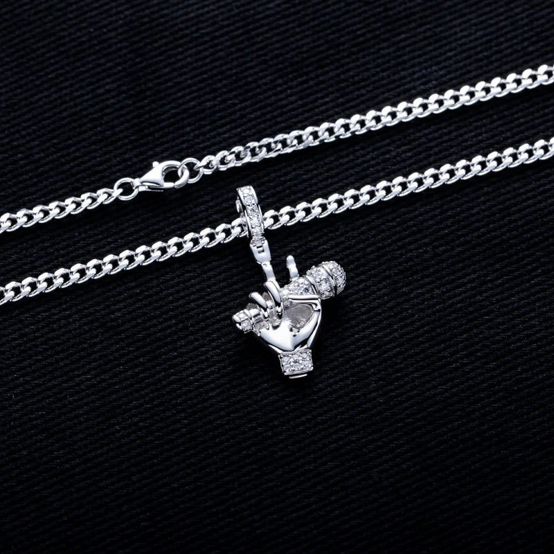 Iced Out Microphone Pendant — 925 Silver