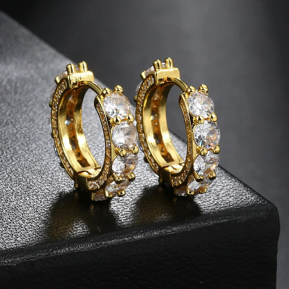 Gold Iced Out Huggie Hoop Earrings Zircon