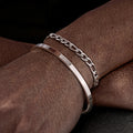 Vnox 2pcs Stackable Bracelets for Men Teens, Open Cuff Bangle, Twisted Rope Figaro Chain Cuban Link Chain Bracelets Set