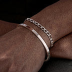 Vnox 2pcs Stackable Bracelets for Men Teens, Open Cuff Bangle, Twisted Rope Figaro Chain Cuban Link Chain Bracelets Set