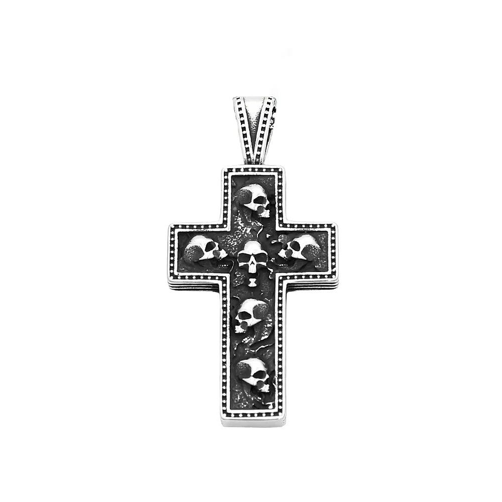 Unisex Multi Skull Cross Stainless Steel Pendant Necklace Gothic Dark Religious Skeleton Totem Jewelry Daily Punk Fashion Gift