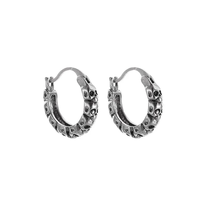 Gothic Spiked Hoop Earrings Small Textured Huggie — Two-Tone