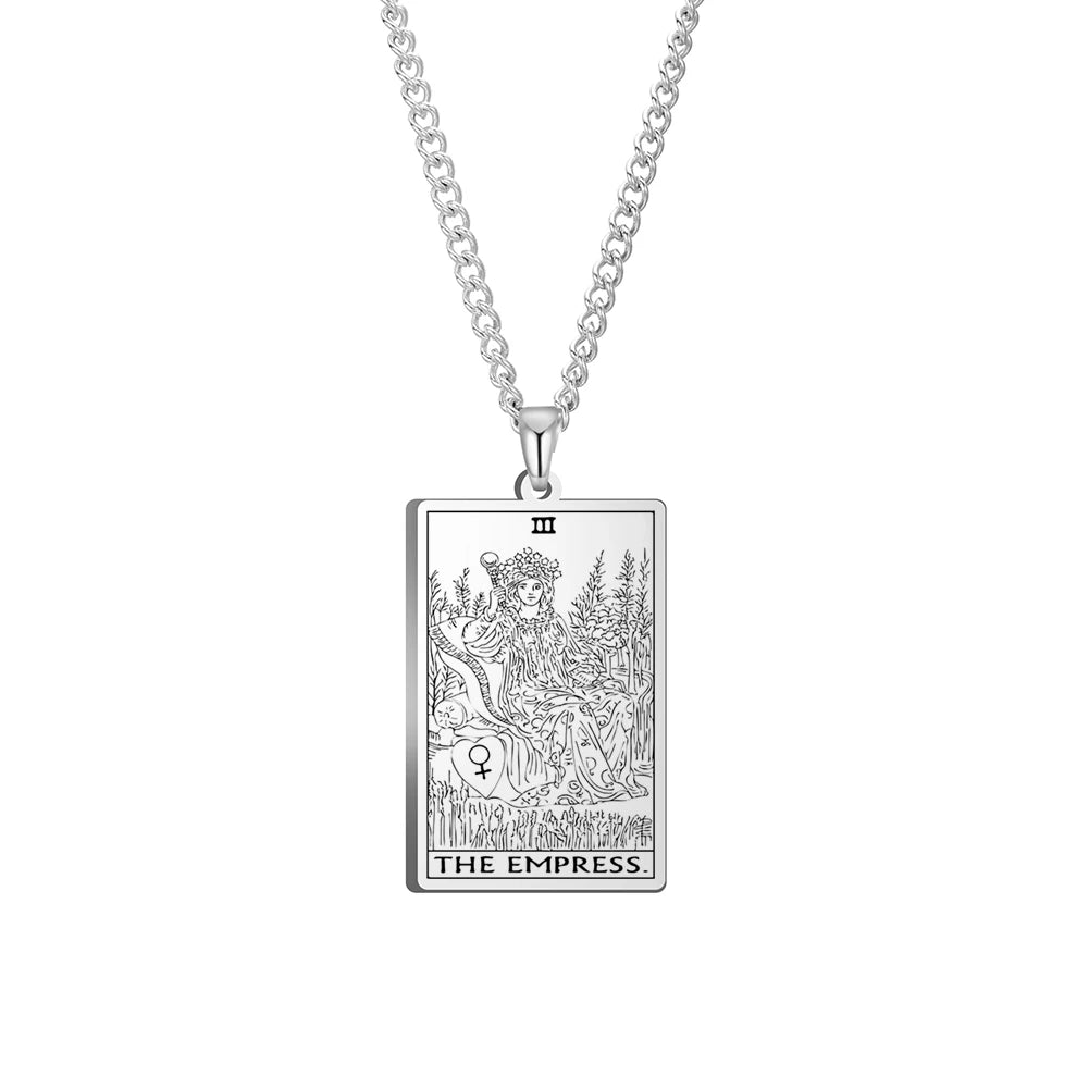 Dawapara Vintage Tarot Card Necklace The Major Arcana Pagan Astrology Talisman Pendants Necklace Stainless Steel Jewelry