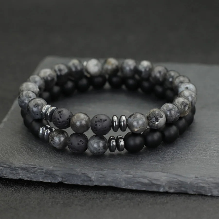 10 Styles 2Pcs Men Bracelet Set 8mm Tiger Eyes Malachite Obsidian Hematite Stone Positive Energy Healing Strand Braslet Homme