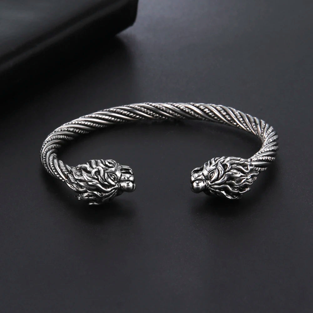 My Shape Viking Animal Cuff Bangles for Men Punk Wolf Lion Leopard Skeleton Stainless Steel Bracelet Nordic Vintage