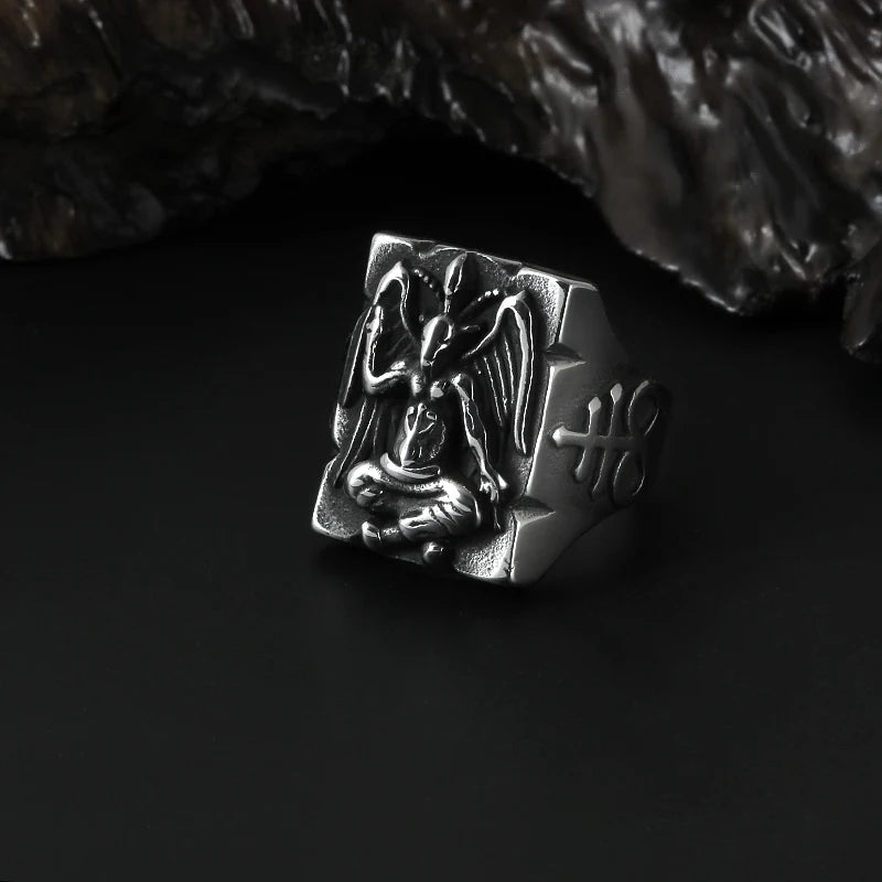 Gothic Baphomet Pentagram Sigil Ring — Stainless Steel