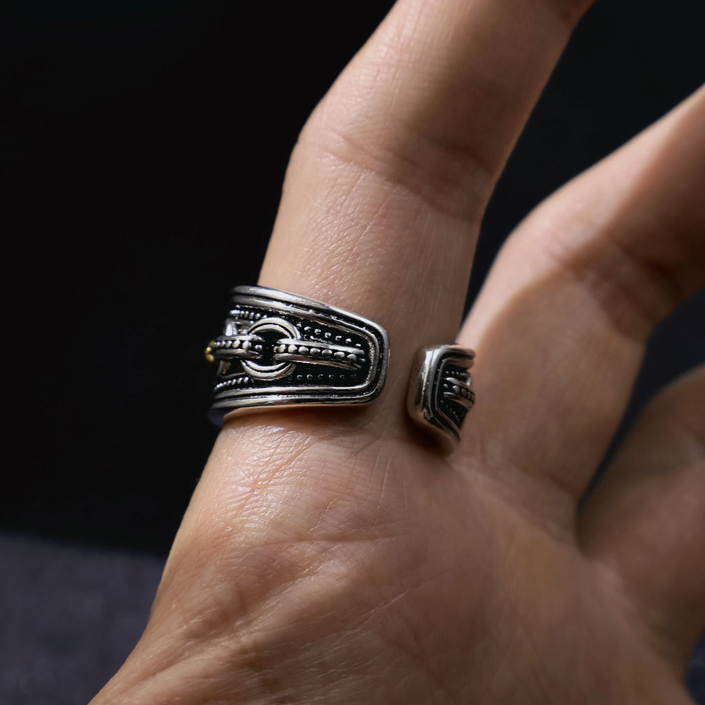 Retro Chained Snake Adjustable Open Ring For Men Silver-plated Copper Gothic Punk Edgy Indie Jewelry Niche Accessories