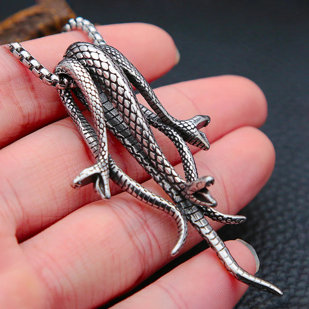 Three-Headed Snake Pendant — Stainless Steel