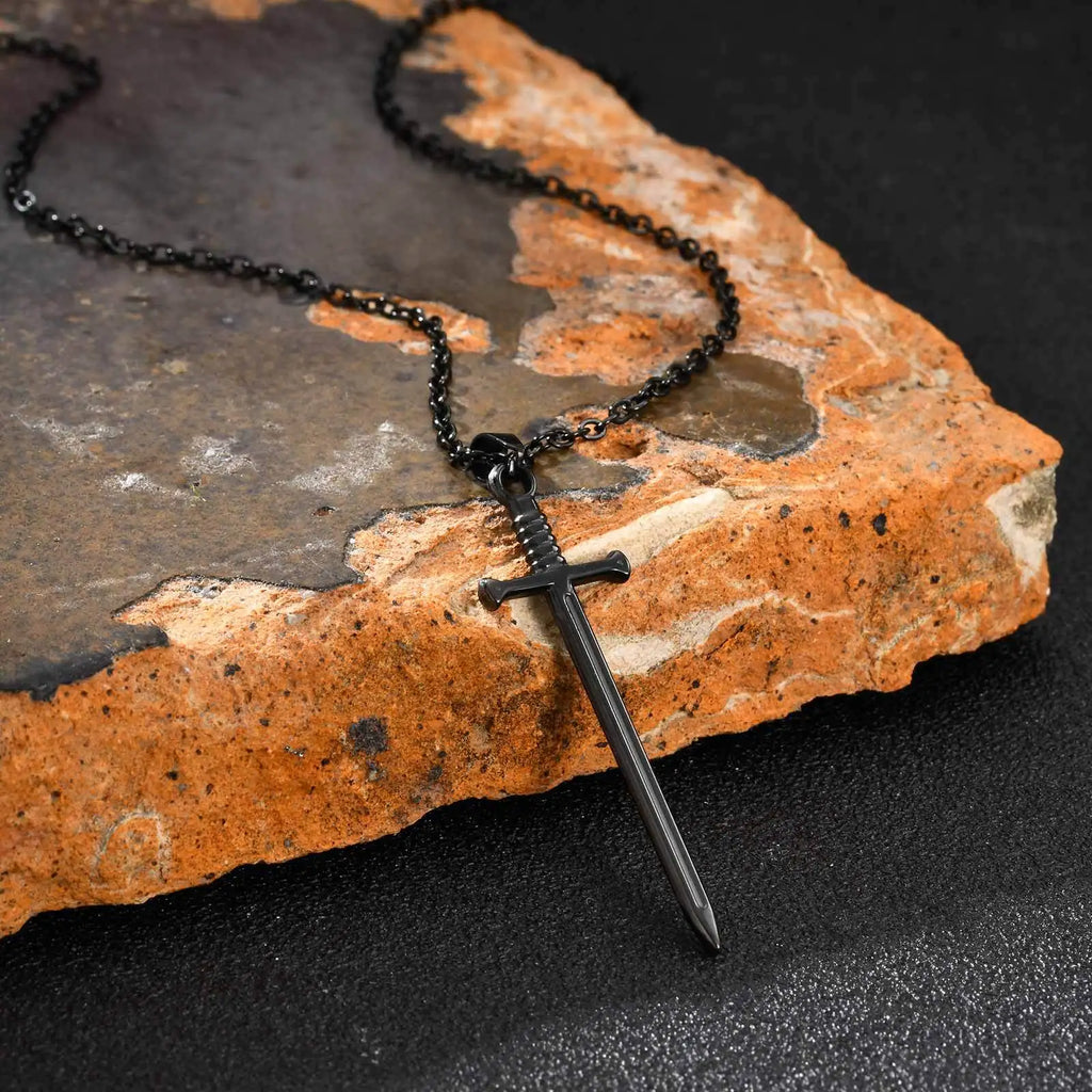 Sword Long Pendant Necklace — Stainless Steel
