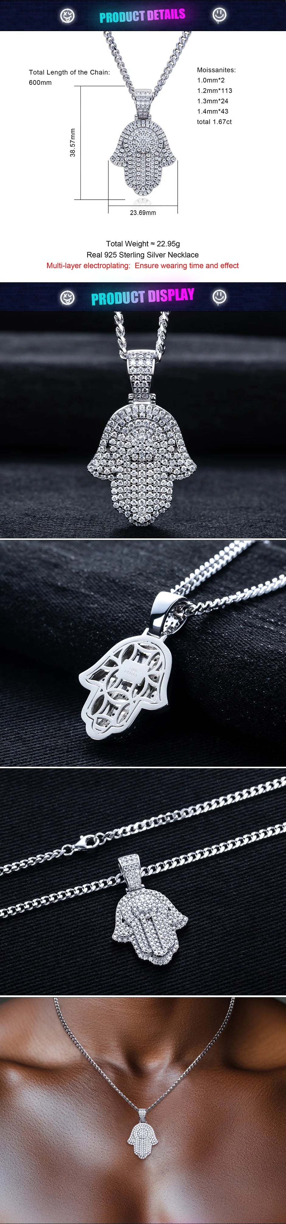 Iced Out Hamsa Pendant — 925 Silver