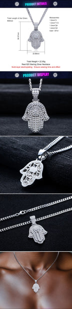 Iced Out Hamsa Pendant — 925 Silver