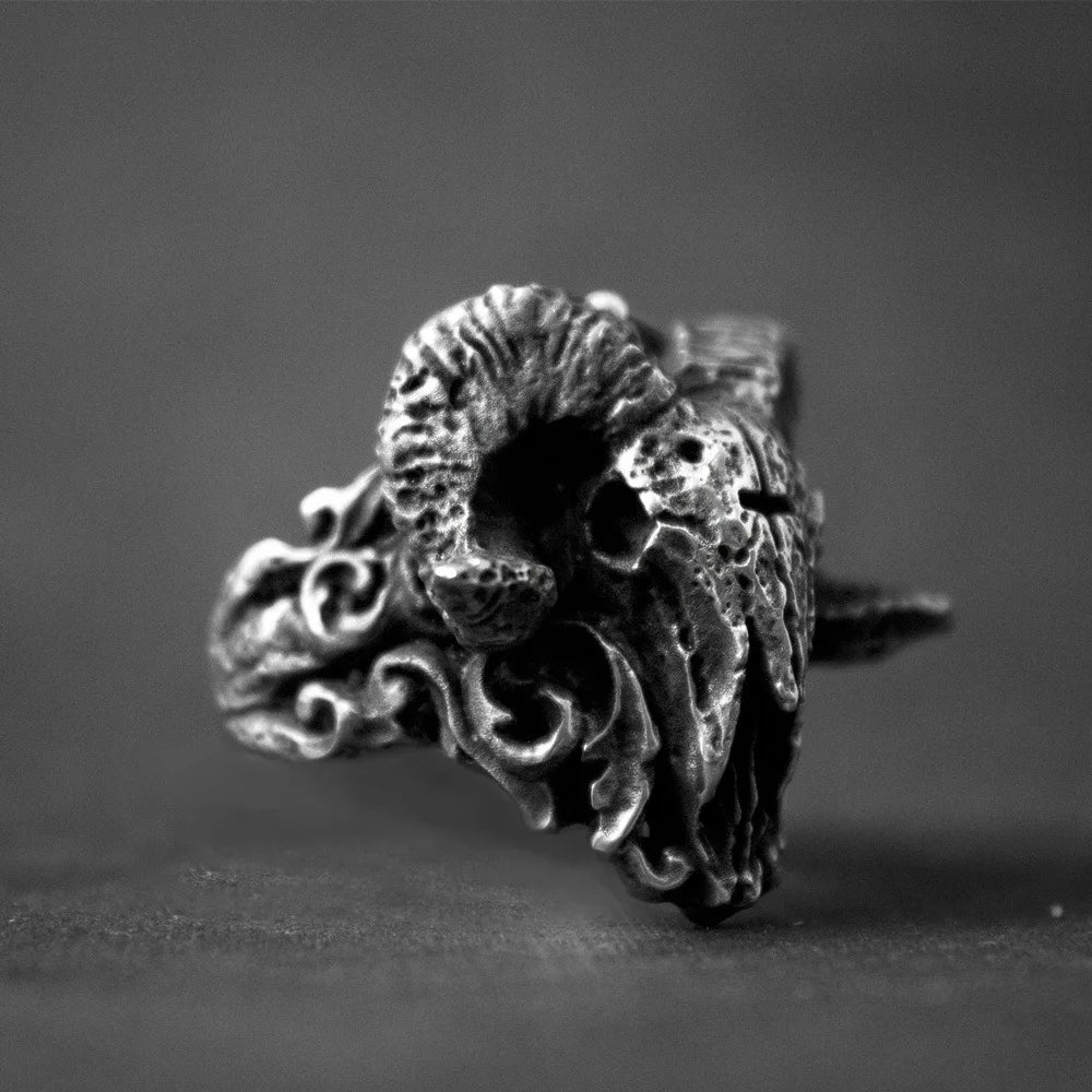 Retro Gothic Cross Demon Skull Sheep Head Open Adjustable Ring Men's Punk Religious Alternative Jewelry
