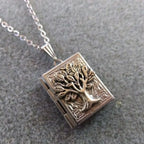 Vintage Stainless Steel Tree of Life Embossed Book Shape Open Photo Locket Necklace for Men Women Memorial Keepsake Jewelry Gift