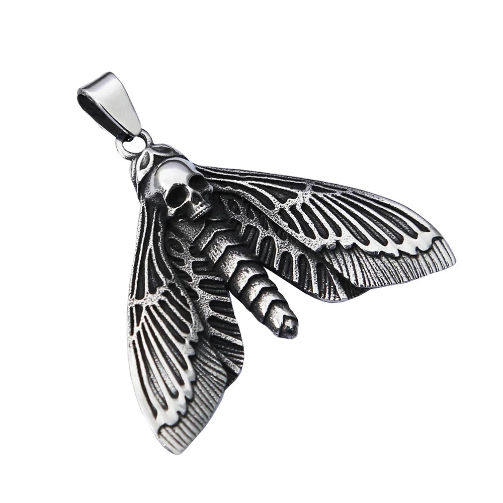 Vintage Gothic Style Death Moth Necklace Unisex Punk Stainless Steel Butterfly Skull Pendant Animal Jewelry Gift