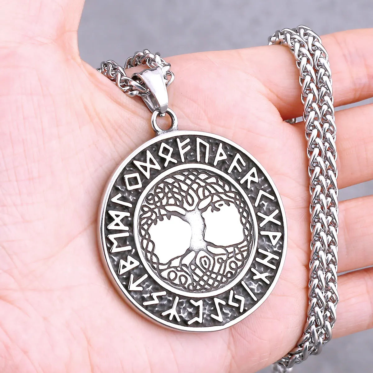 Odin Rune Vegvisir Pendant Necklace — Stainless Steel