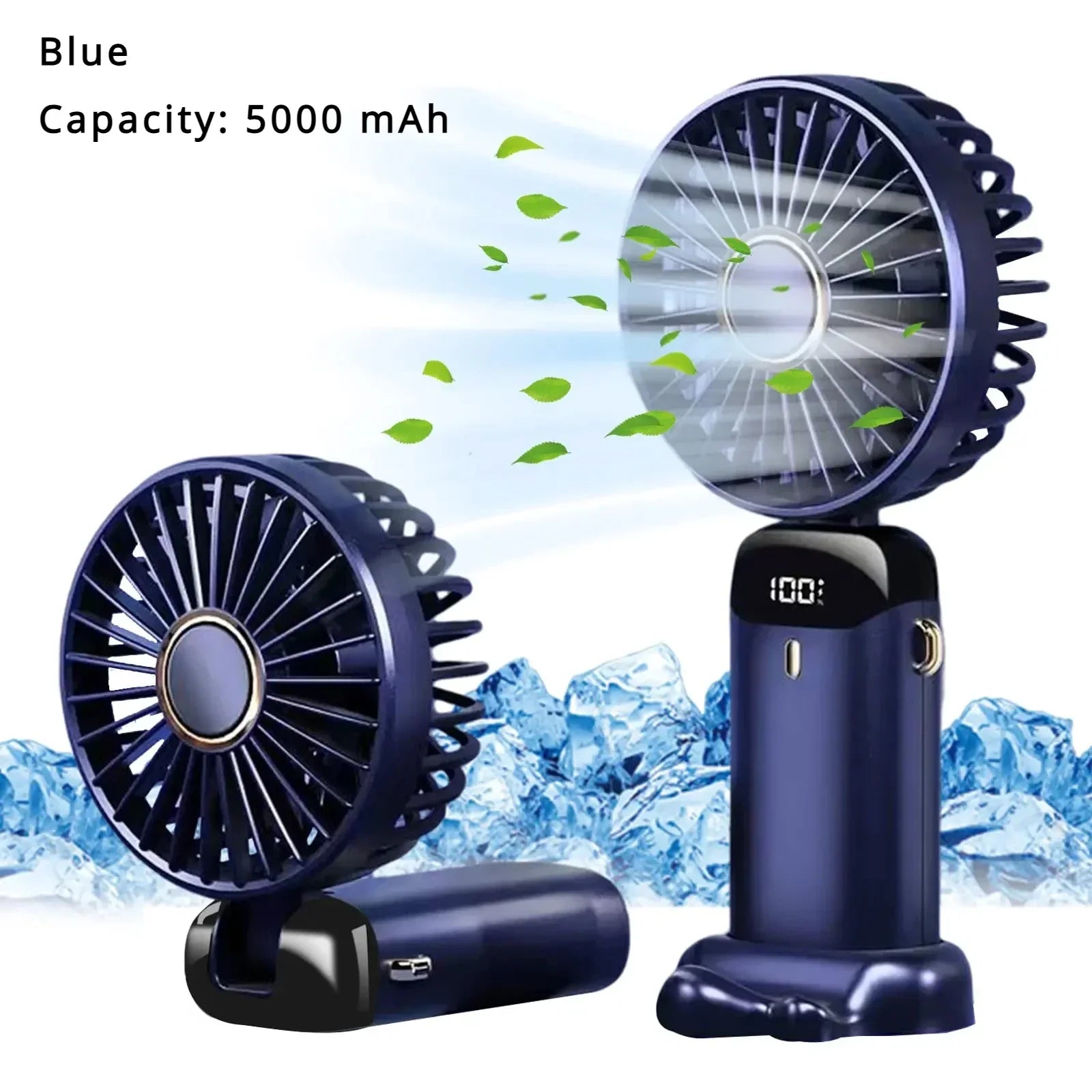 5000mAh Portable Fan Rechargeable 90° Foldable 5 Speed Mini Air Conditioner Small Fan Air Cooler with LED Digital
