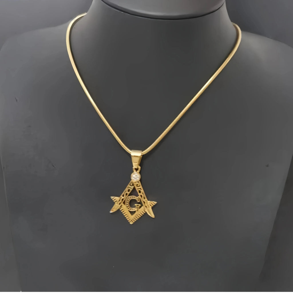 Masonic Necklace for Men Gold Silver Plated Mason Energy Freemason Pendant Stainless Steel Amulet Religious Gothic Punk
