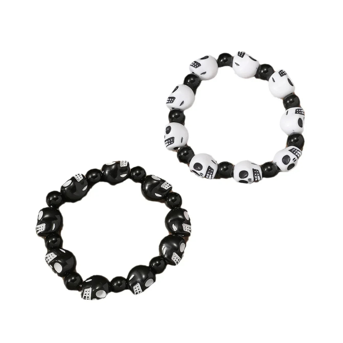 Punk Goth Skull Skeleton Bracelets for Women Men Hip Hop Elastic Beaded Bracelets Bangles Handmade Halloween Jewelry