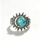 Sun Star Moon Cabochon Ring — Silver-Tone Bohemian