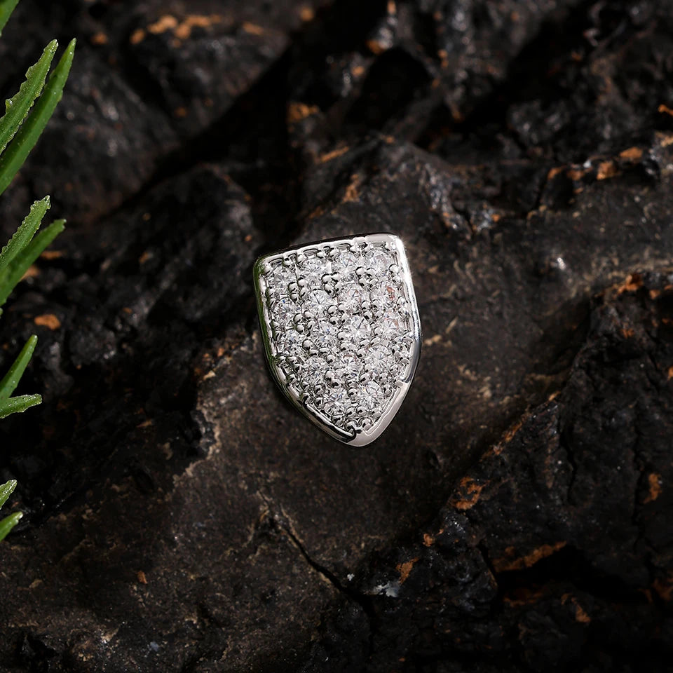Iced Out Single Tooth Grillz Cap — Silver Gold Two-Tone