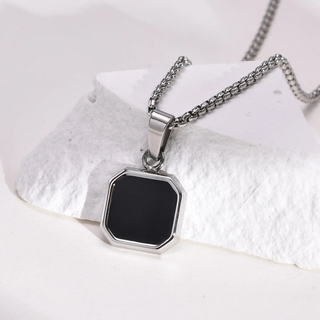 Natural Stone Geometric Pendant — Stainless