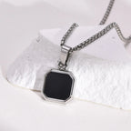 Natural Stone Geometric Pendant — Stainless