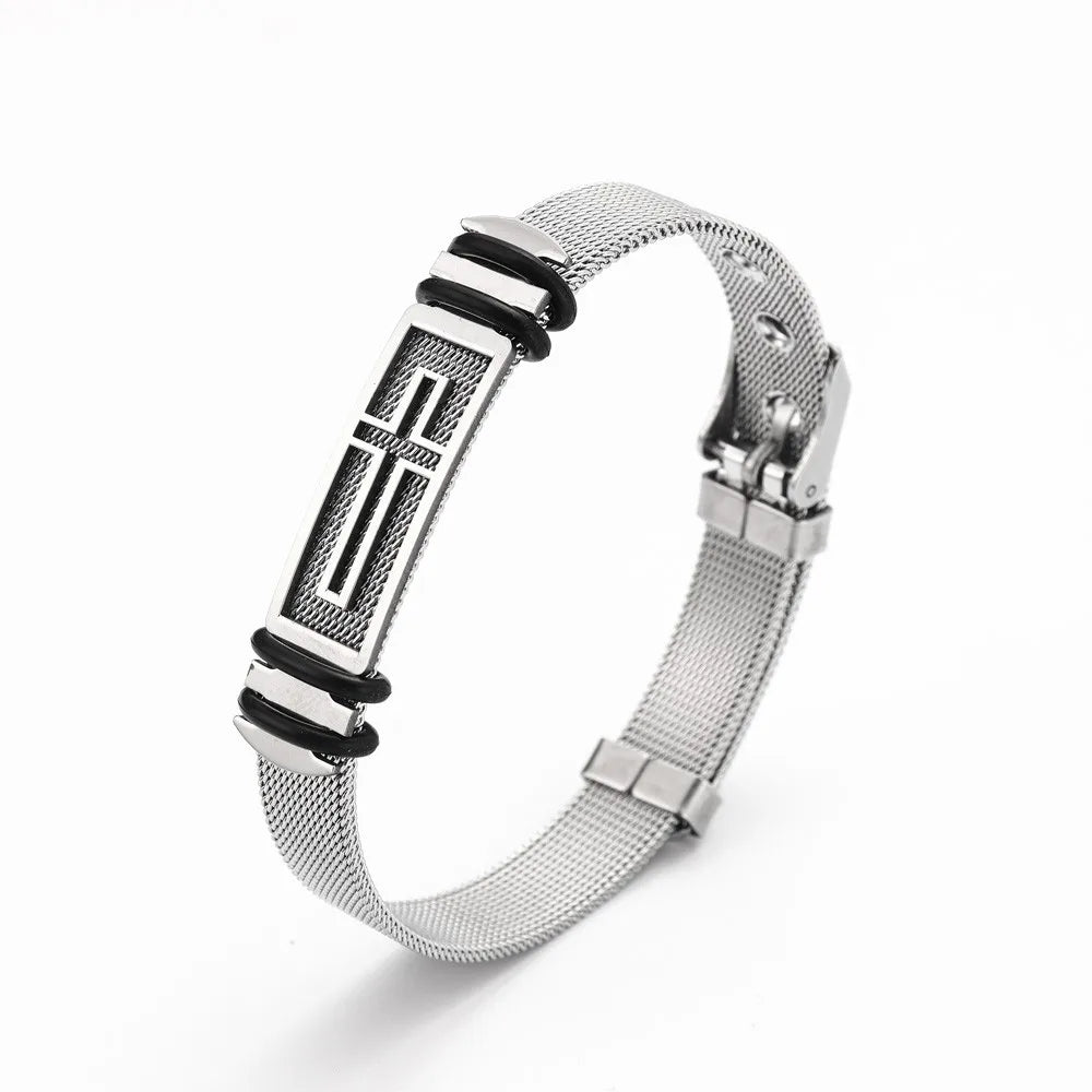 Trendy Christian Cross Stainless Steel Men's Bracelet New Fashion Metal Religious Accessories Charming Jewelry for