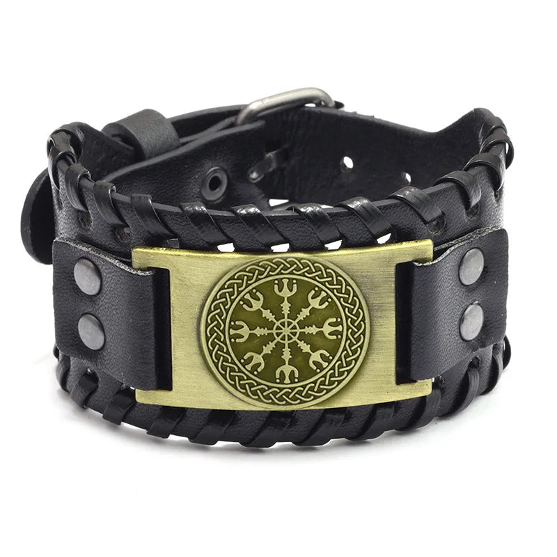 New Retro Wide Leather Nordic Rune of Odi Bracelet Men's Bracelet Celtic Viking Jewelry Bracelet Accessories Party Gifts