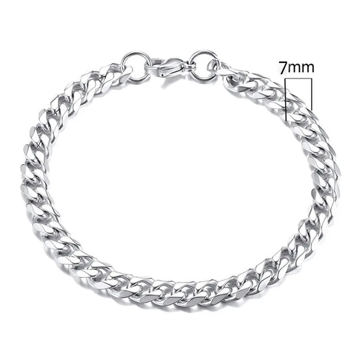 Titanium Steel Basic Curb Chain Bracelet for Men Stainless Steel Cuban Link Chain Wristband Classic Simple Heavy Male