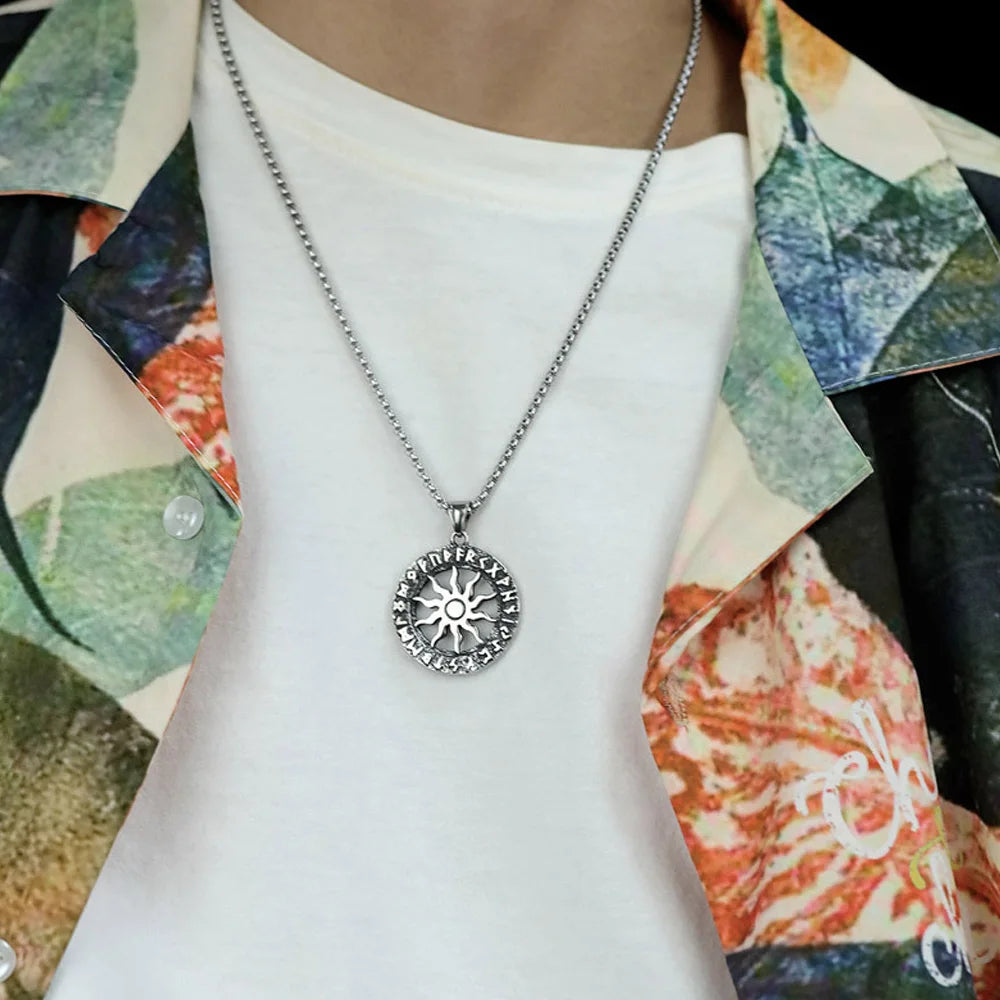 Viking Sun Rune Pendant Necklace — Stainless Steel