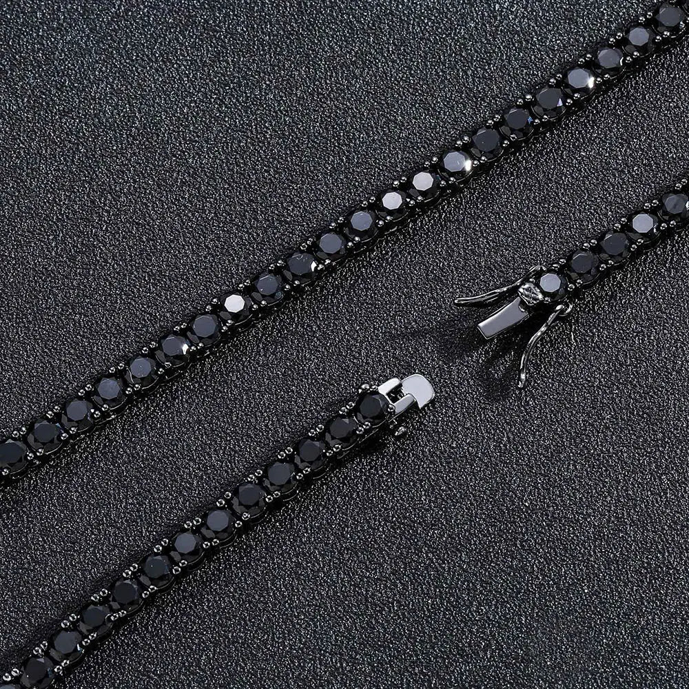 3MM Black CZ Tennis Chain Bracelet Hip Hop Black Ice Plated Tennis Bracelet Men and Women High End Accessories