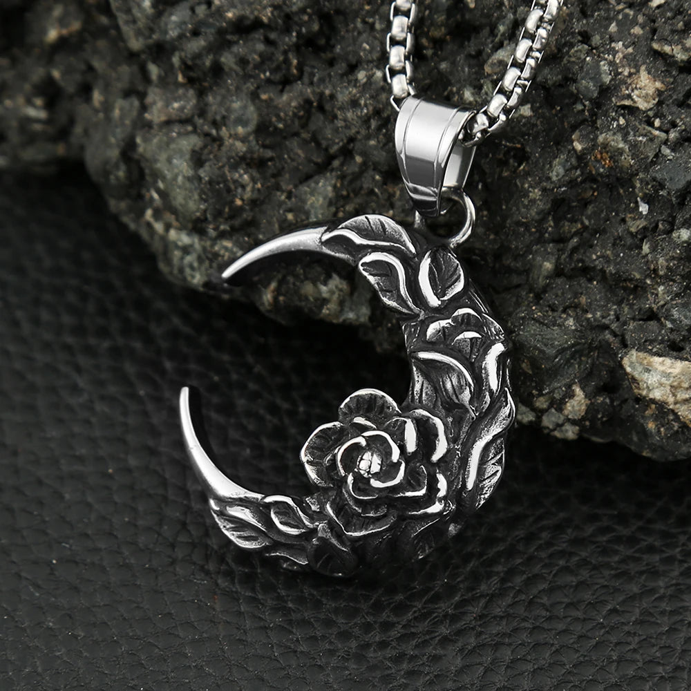 Moon Rose Pendant — Stainless Steel