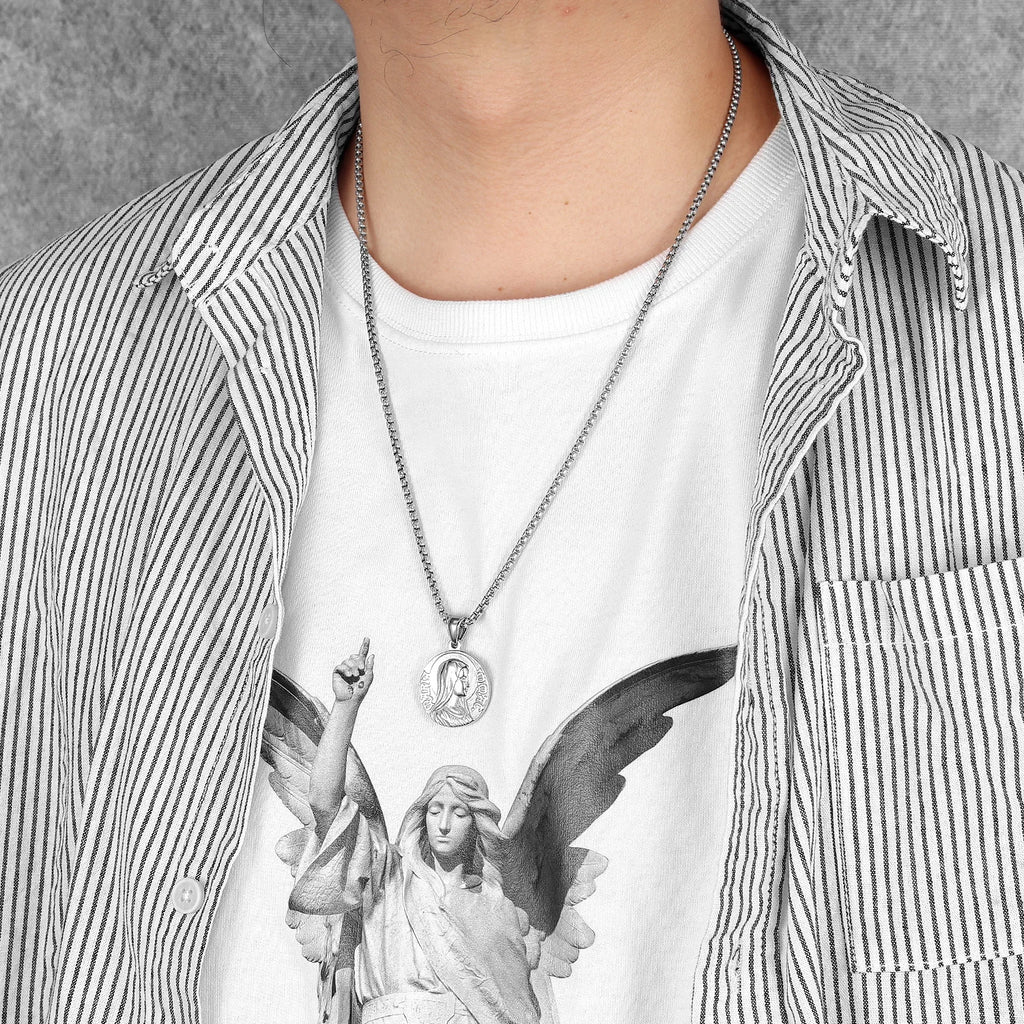Virgin Mary Pendant Necklace — Stainless Steel