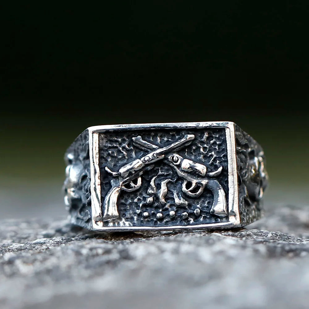 2023 NEW Men's 316L stainless-steel rings Punk Rock Gothic Pistol skull ring for teens fashion Jewelry for gift free