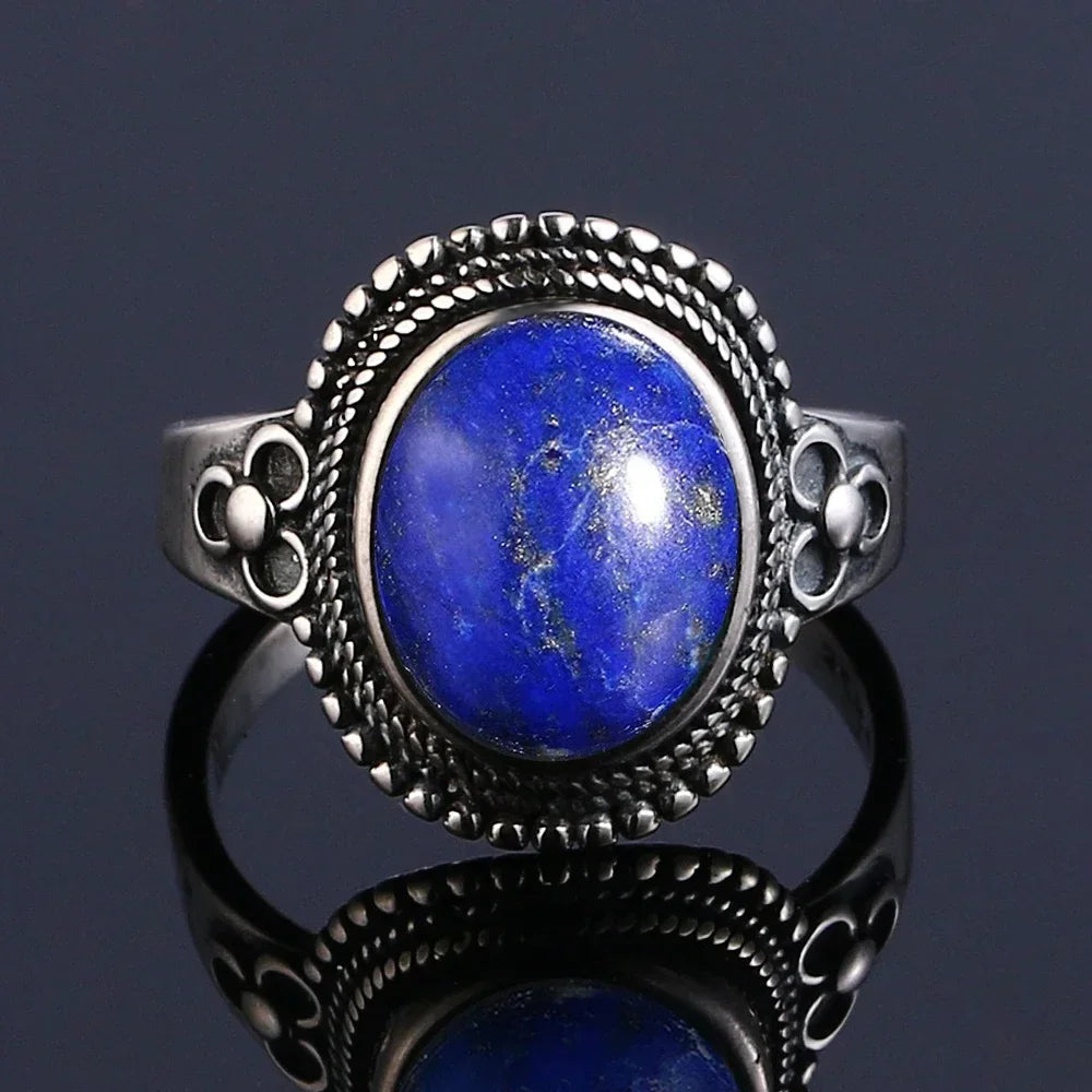 Sterling Silver 925 Vintage Rings Oval 8X10mm Rings Black Onyx Natural Fine Jewelry For Men Women Rhodochrosite Rings