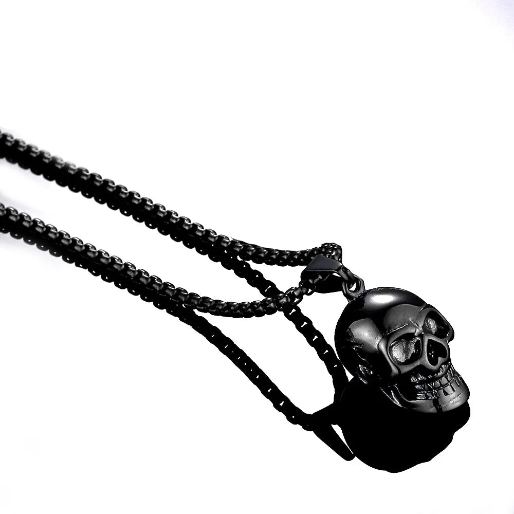 Silver Skull Pendant Necklace Stainless Steel Simple