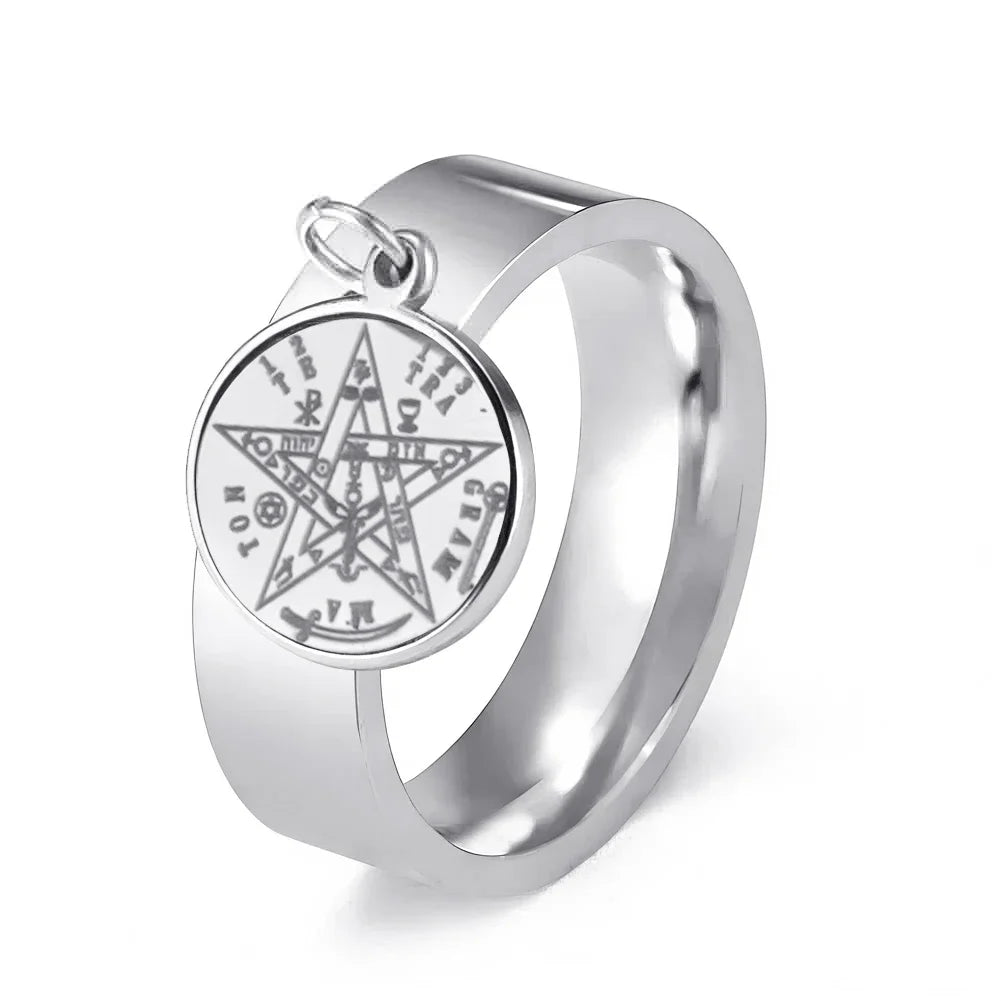 Tetragrammaton Solomon 21 Pentagram Ring Stainless Steel Vintage Kabbalah Witchcraft Wiccan Gift For Men Women