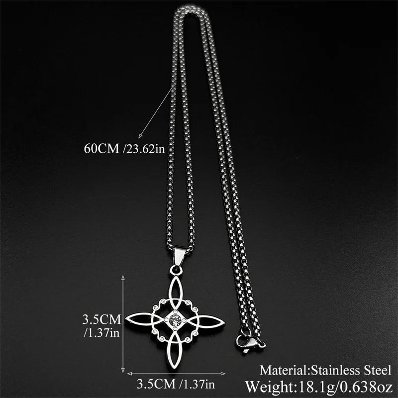 Knot Silver Pendant Witch Rhinestones Wicca Magic