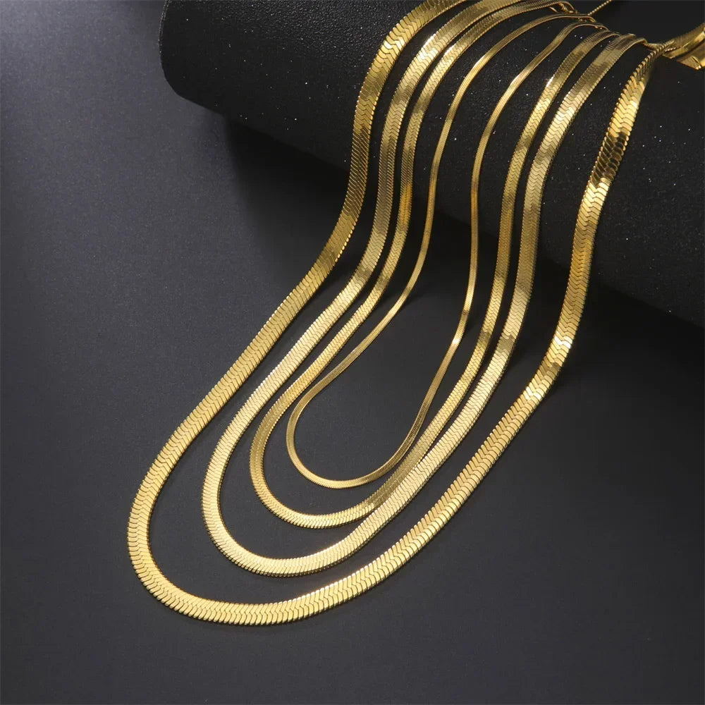 Gold Herringbone Snake Chain Necklace 5mm — Stainless Steel